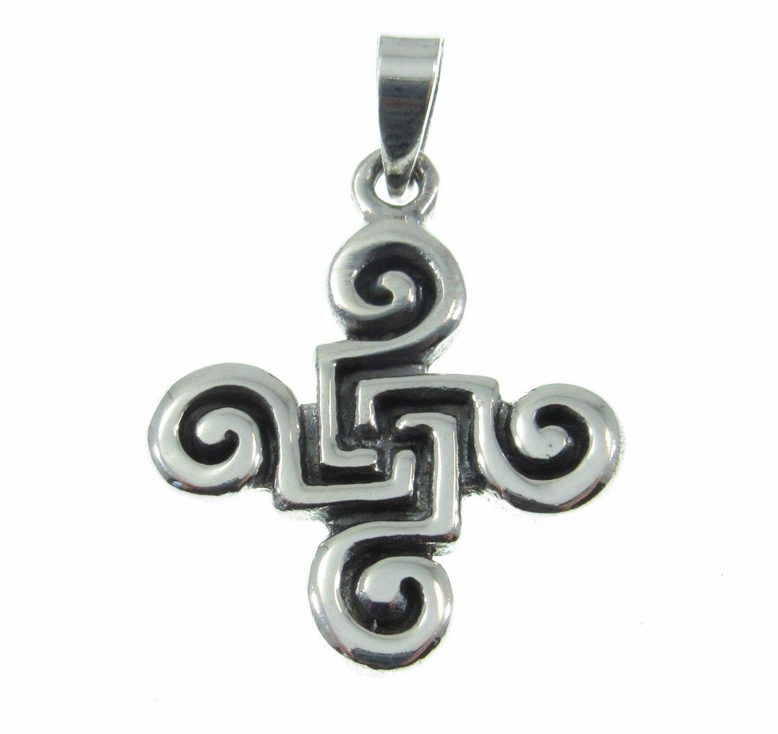 Solid 925 Sterling Silver Celtic Knot Quadruple Spiral Quadskelion Pendant