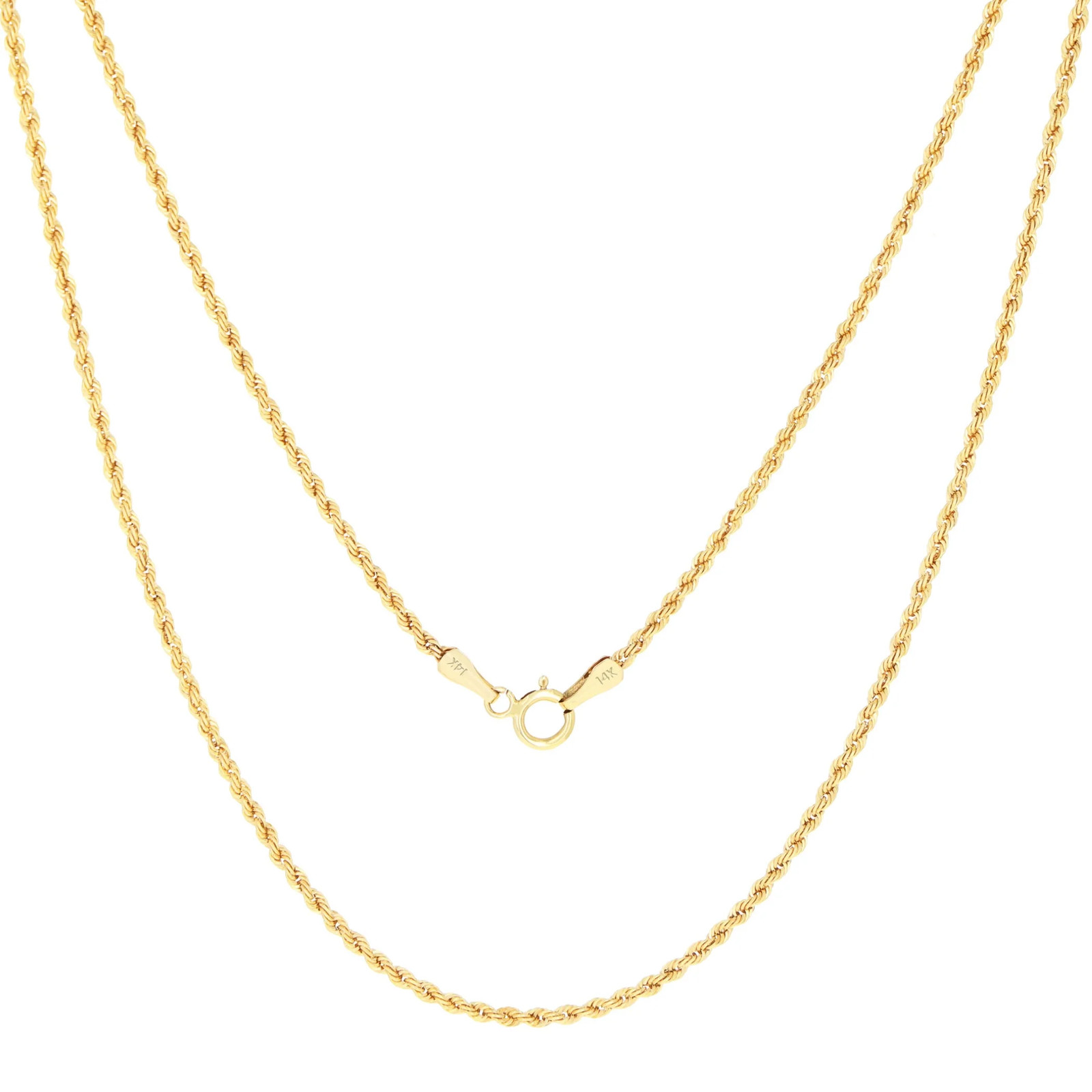 14K Real Yellow Gold 1.5mm Diamond Cut Rope Chain Necklace 16-24in Unisex