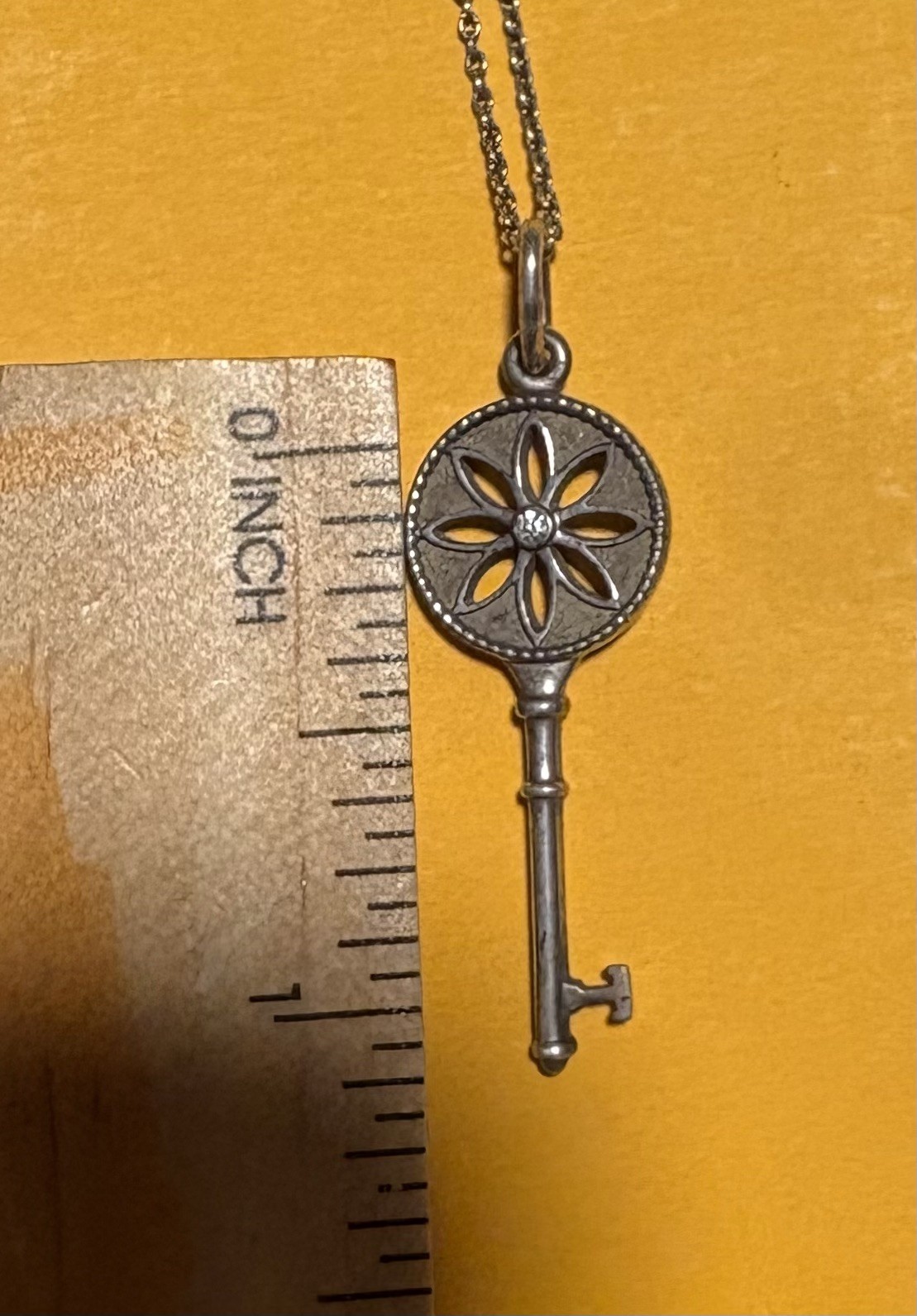 Tiffany & Co Silver Diamond Daisy Flower Key mini & Necklace both hallmarked
