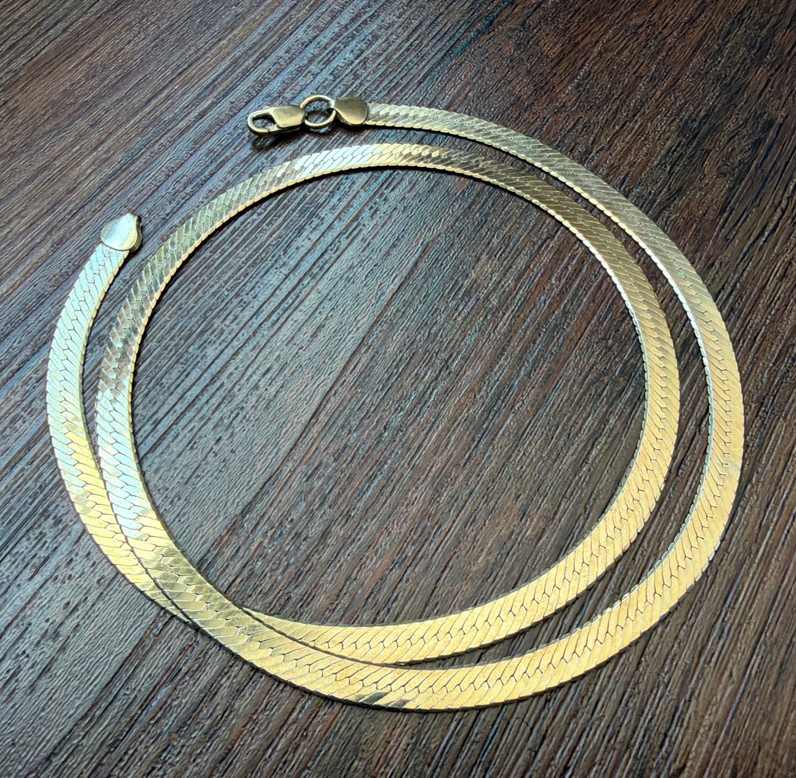 Vintage Sterling Silver Herringbone Necklace 30” 7mm Gold Over 925, 41g Unisex