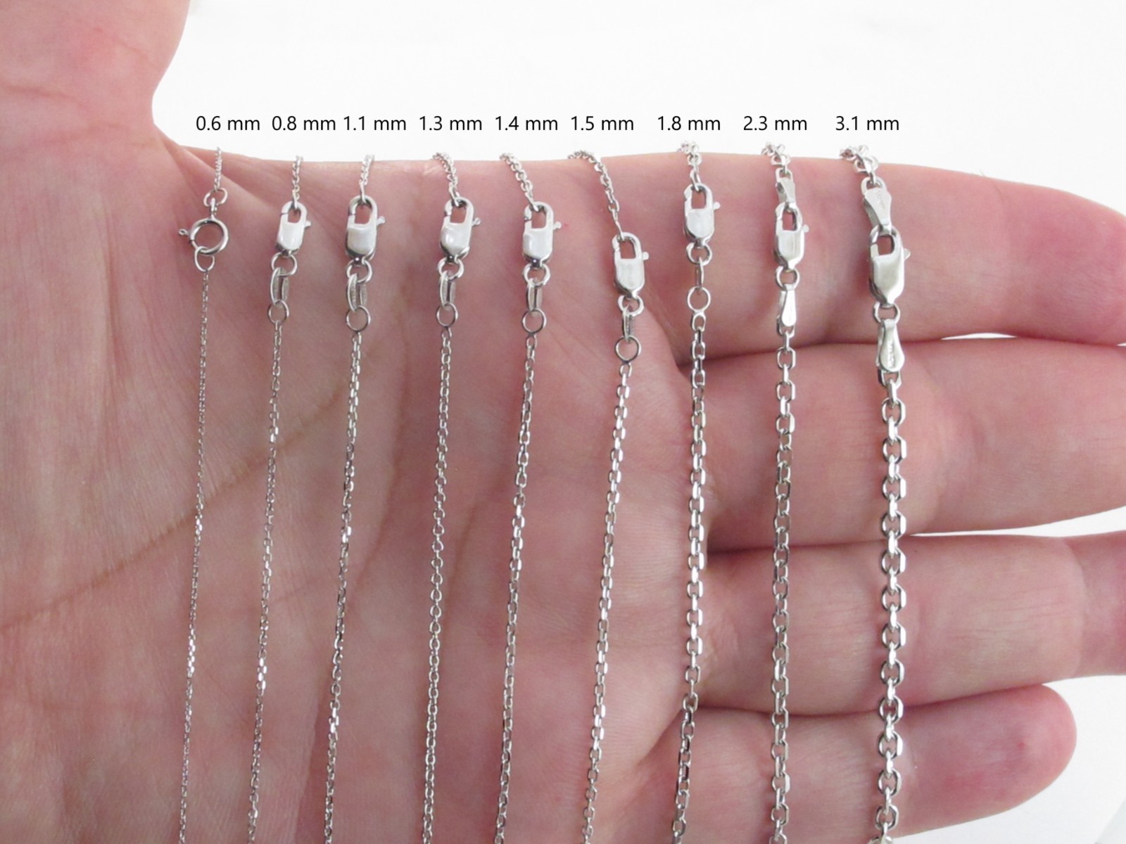 14k Solid White Gold Cable Chain 16″-24″ , 0.6 mm – 3.1 mm