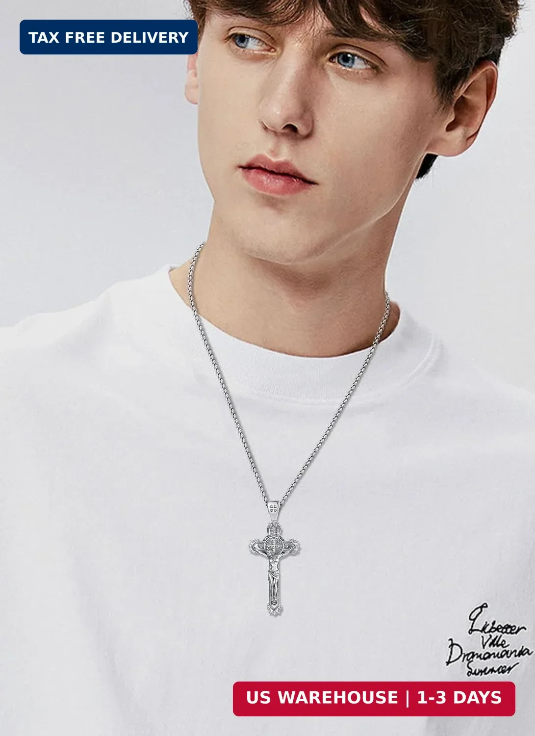 925 Sterling Silver Saint Benedict St Michael Caravaca Cross Necklace