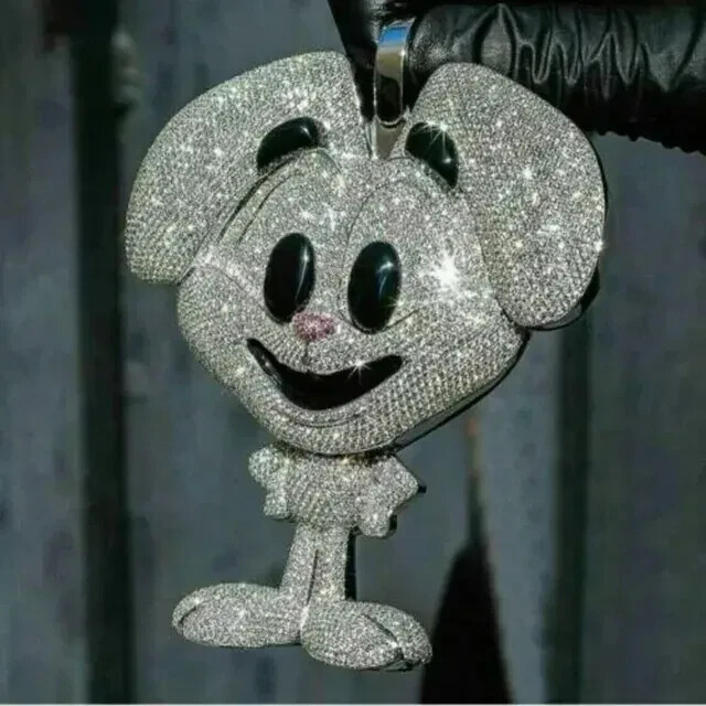 3.50Ct Round Cut Real Moissanite Cartoon Character Pendant 14K White Gold Plated