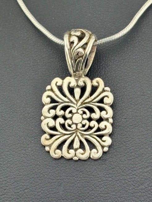 ATI INDONESIA 925 STERLING SILVER BALI FILIGREE MEDALLION NECKLACE 16″ BOHO 2146