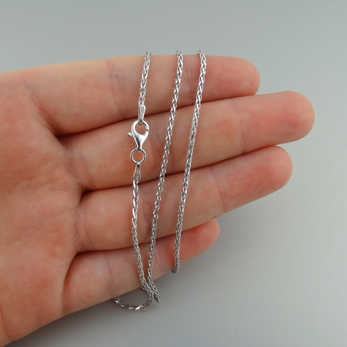Diamond Cut Spiga Wheat 1.5mm Chain Necklace – Rhodium 925 Sterling Silver