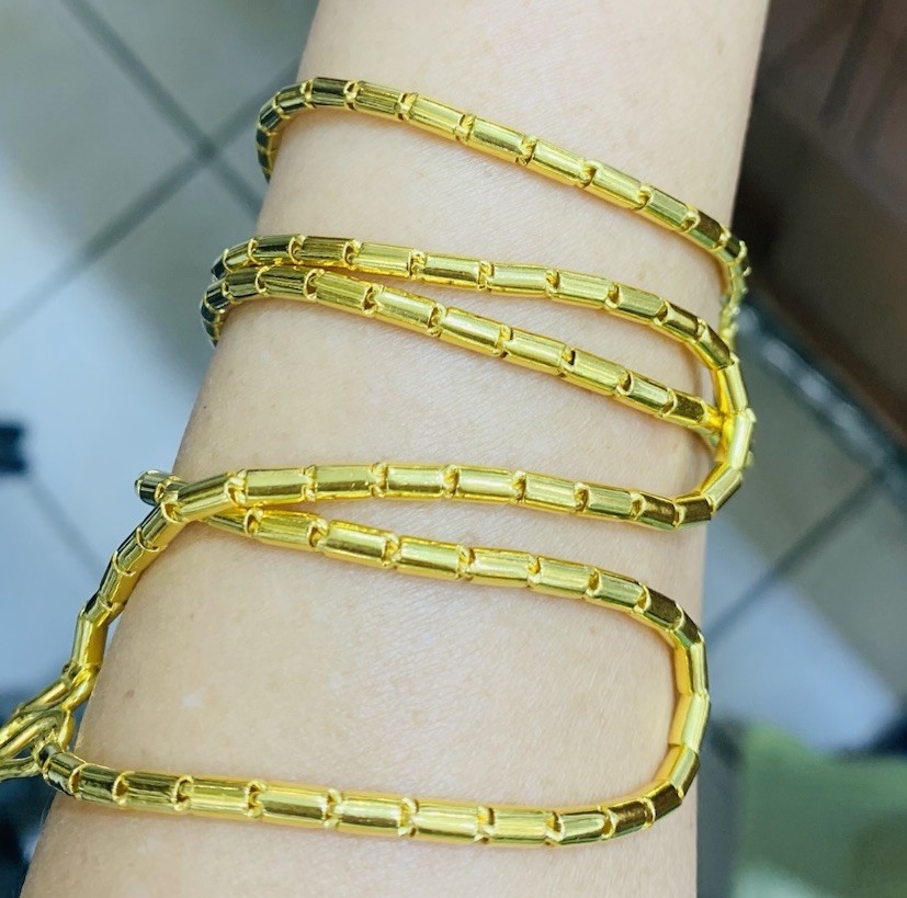 Handmade 24K Solid Yellow Gold Flexible Bar Link Necklace24.5Inches 35.60GM(2.9m
