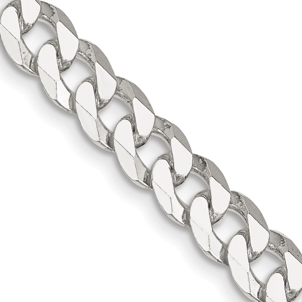 Sterling Silver 7mm Beveled Curb Chain Necklace 30″