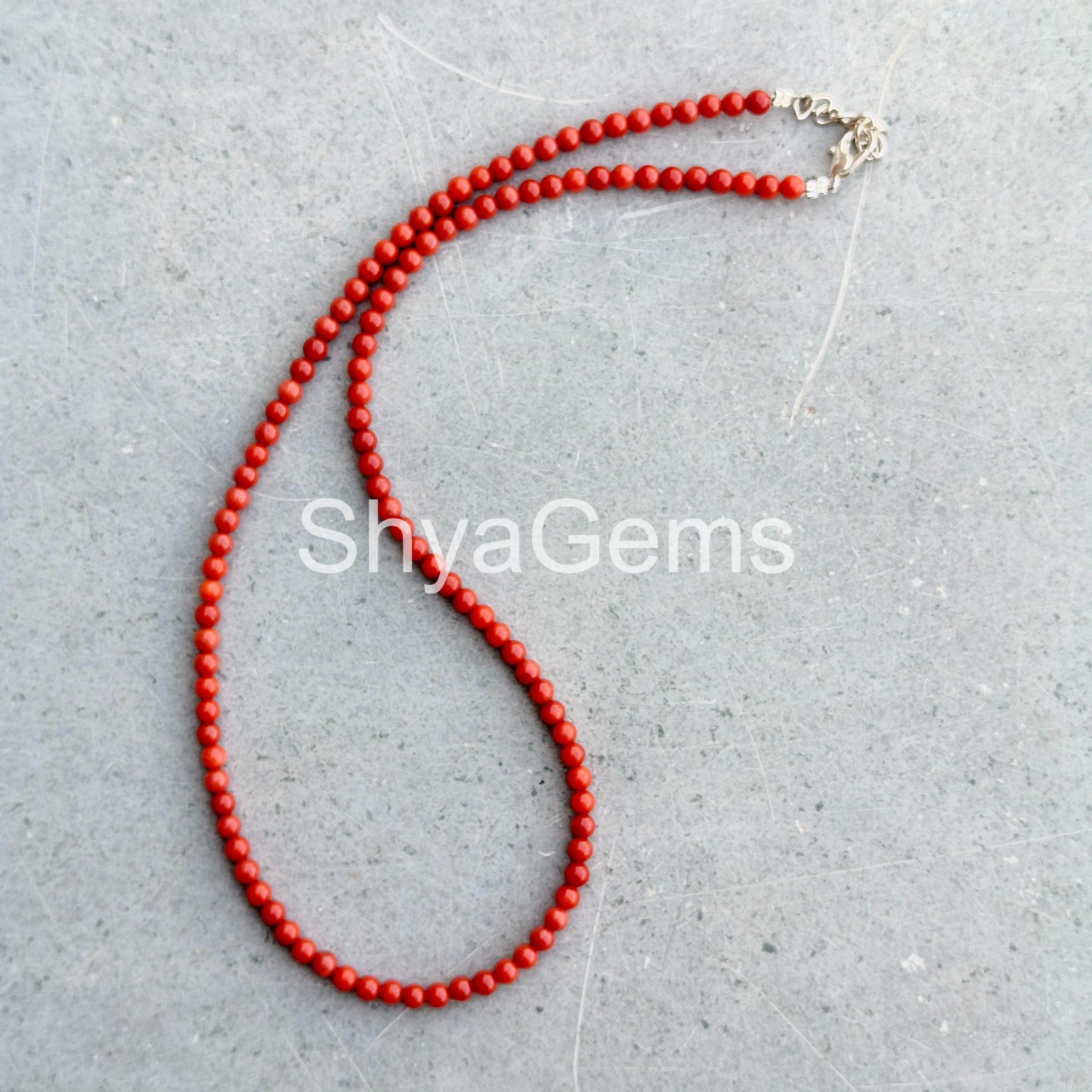 Orange Coral Necklace 3mm Smooth Round Beads, Sterling Silver Clasp, Dainty Cor