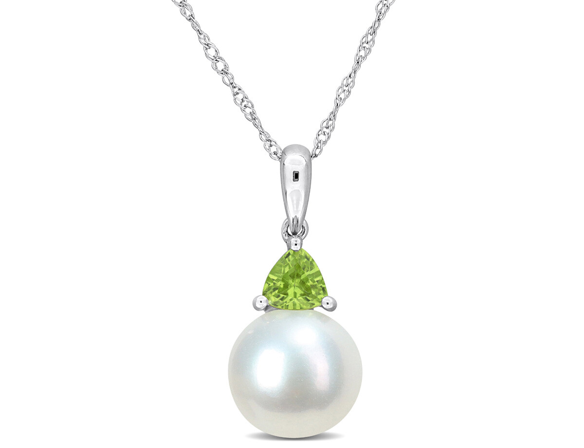 8-8.5mm Freshwater Cultured Pearl Pendant with Peridot 10K Gold