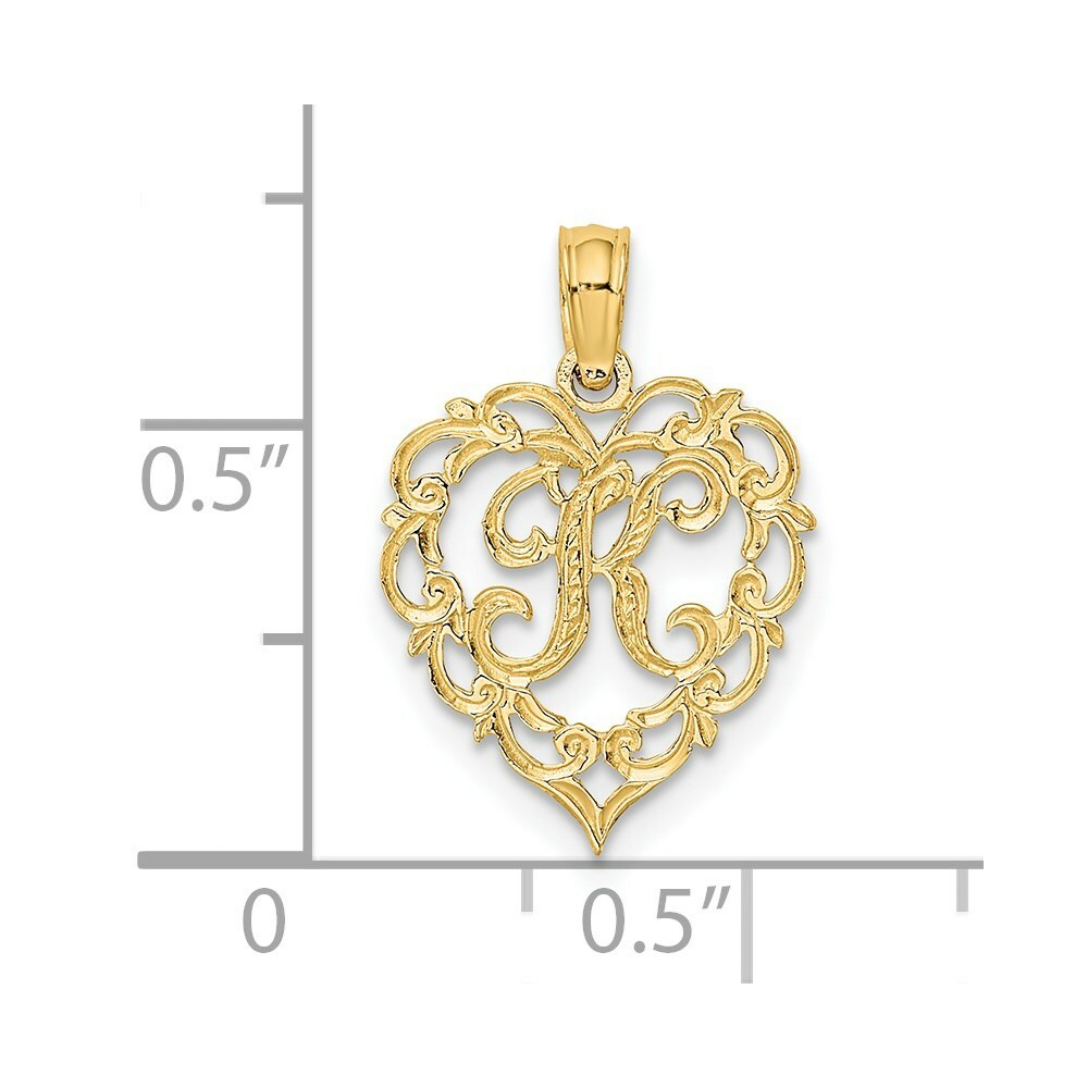 14K Yellow Gold K Script Initial In Heart Pendant