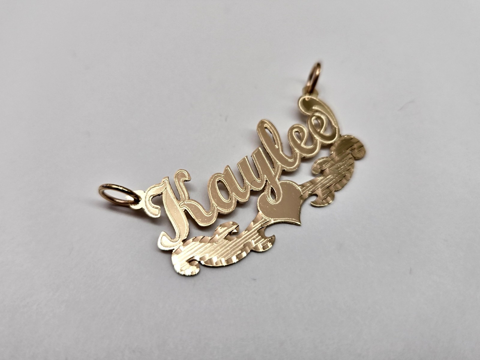 10K Solid Gold Personalized Cursive Name Pendant with Heart & D/C Underline