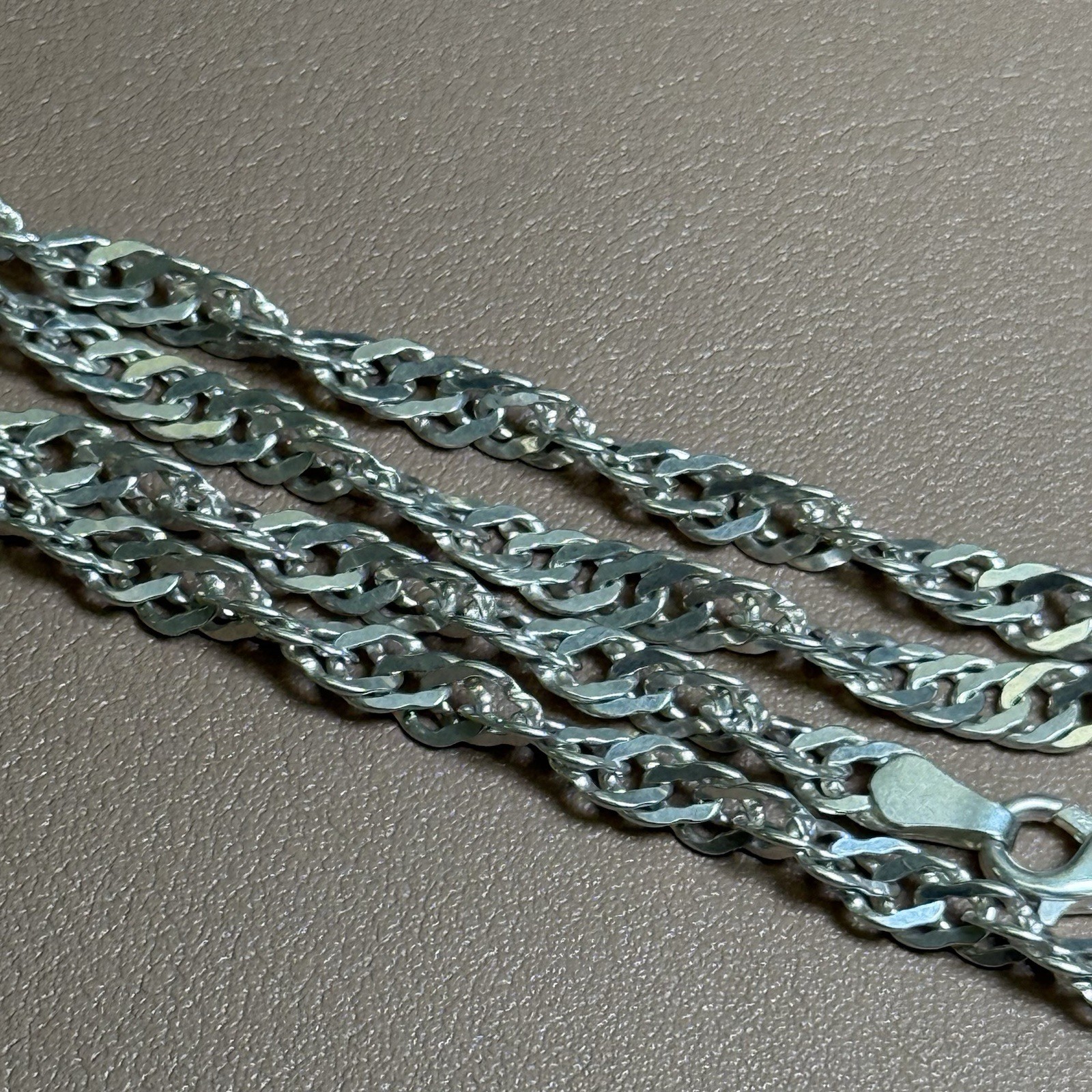 Italian 925 Sterling Silver Singapore Link Chain Necklace 23.5” 4mm