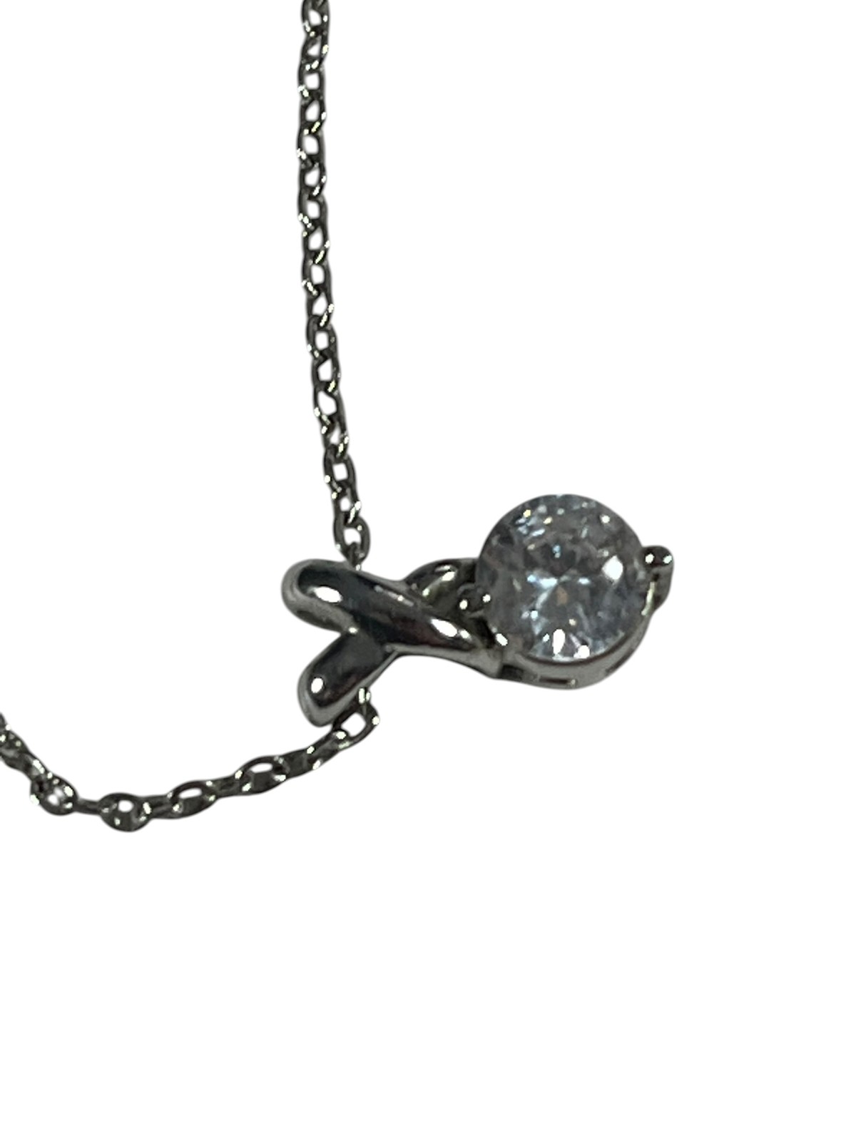 Solitaire Pendant Necklace Clear Stone Link Chain Spring Ring Clasp Jewelry