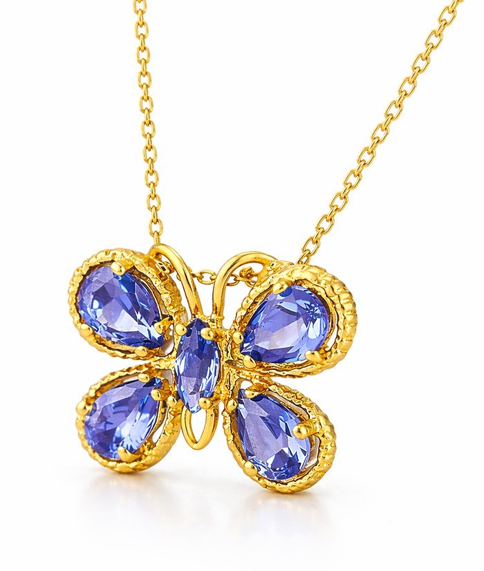 TANZANITE 3.26 Ct BUTTERFLY PENDANT 10K YELLOW GOLD * AAA Quality Grade * NWT