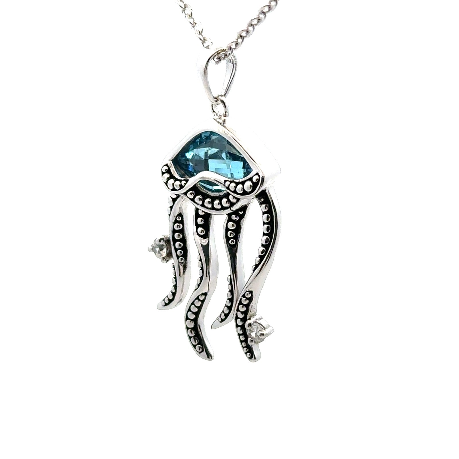 Sterling Silver And CZ Jellyfish Necklace (3/4 x 1 1/2 Inch) 18 + 1 In. Extender