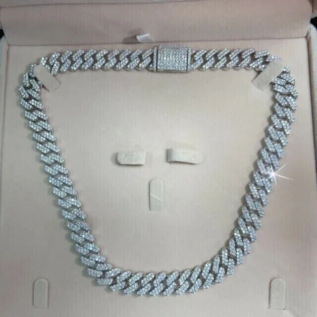 VVS1 13MMX22” Cuban Link Chain Real Moissanite PASS TESTER14k White Gold Plated