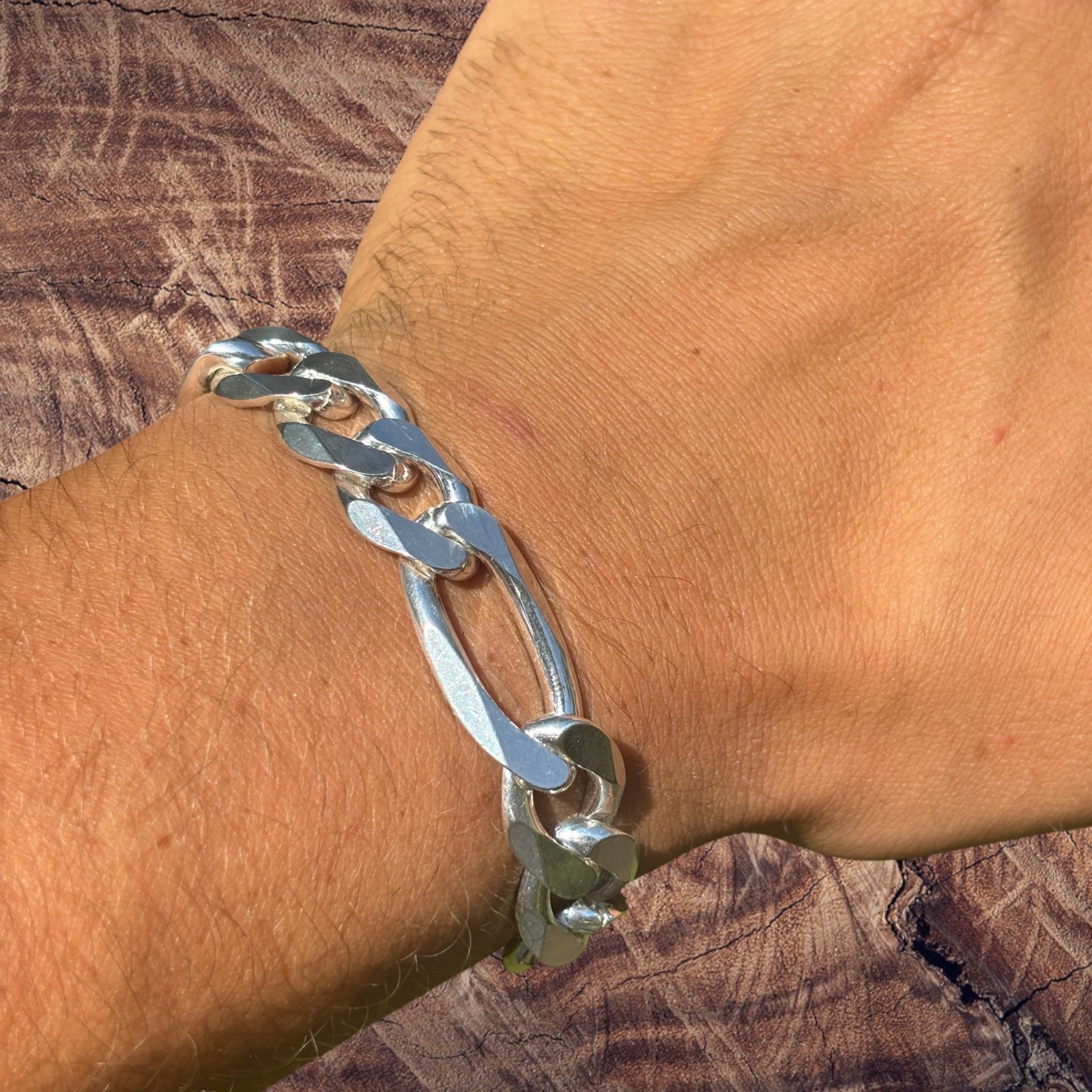 13mm Figaro Bracelet – 925 Sterling Silver or 14k Gold Vermeil Made in Italy