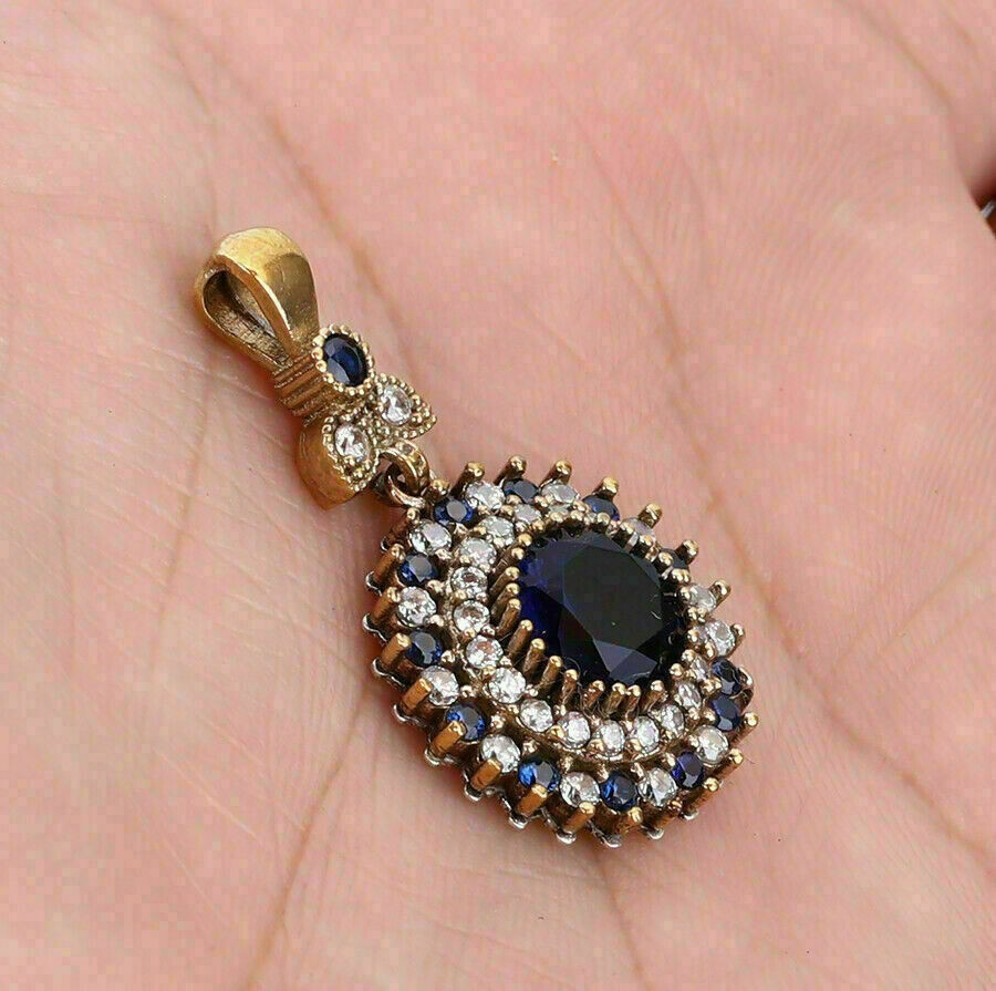 2.50Ct Round Cut Blue Sapphire Women’s Pendant 14K Yellow Gold Over Free Chain