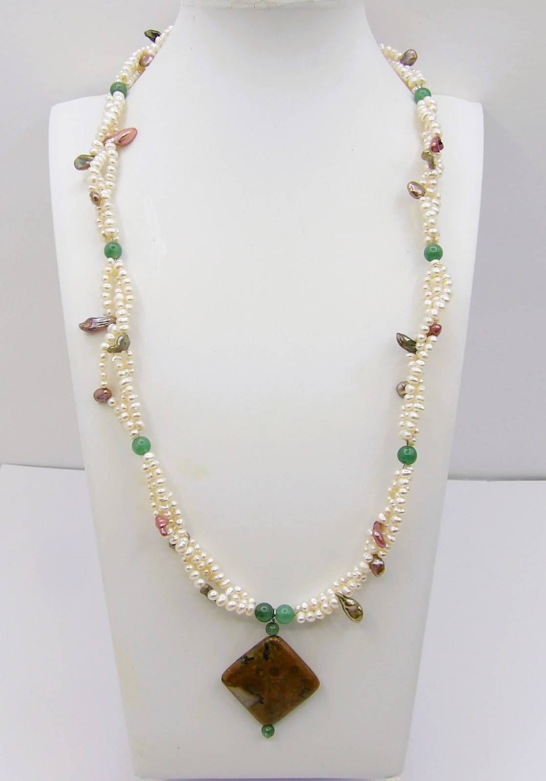 23 inches long Multicolor Aventurine & Genuine Freshwater Pearl Necklace NK958
