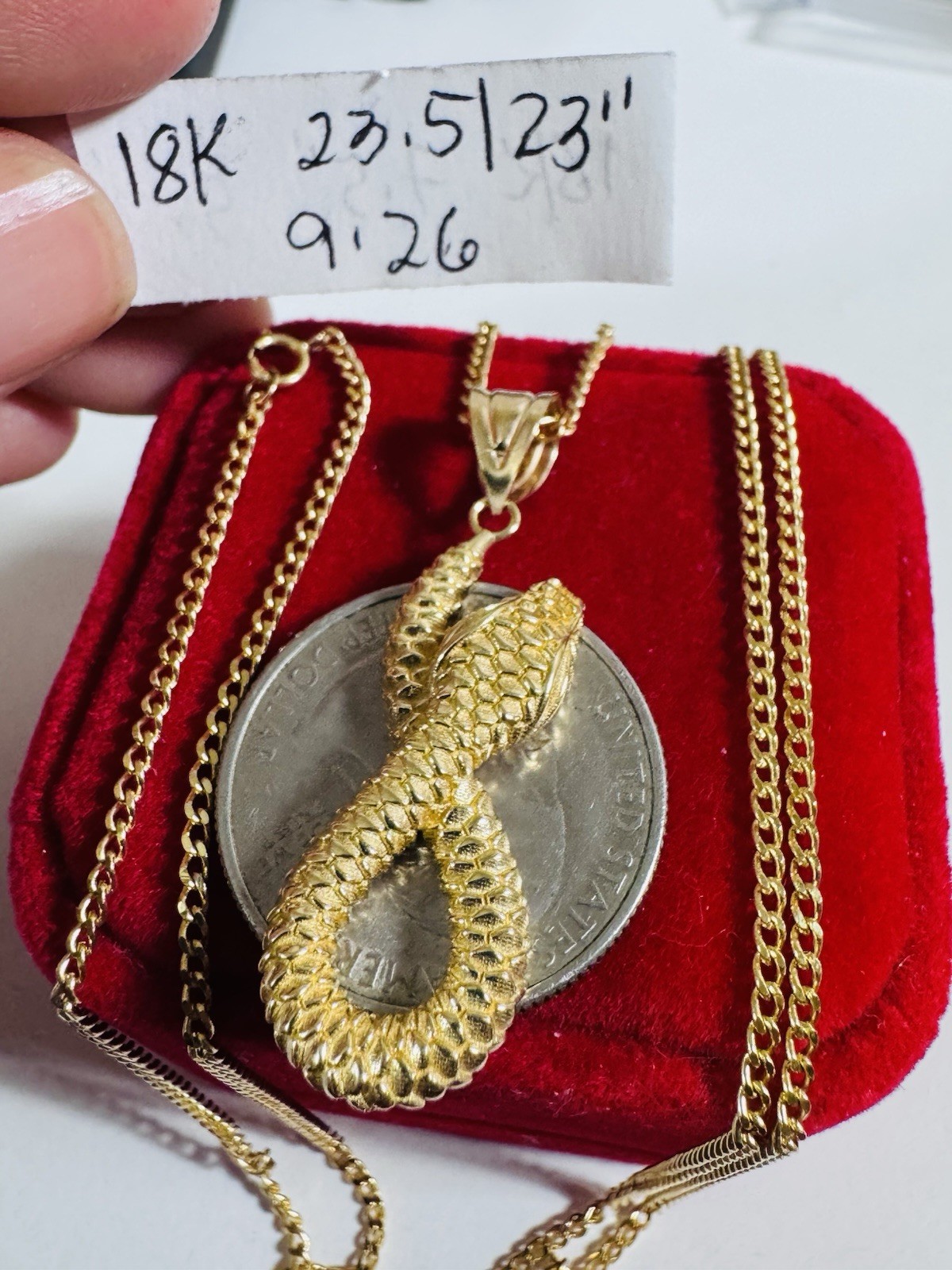 18K 750 Real Fine Mens Women’s Gold Snake Set Necklace 23.5/24” long 2.2mm 9.26g