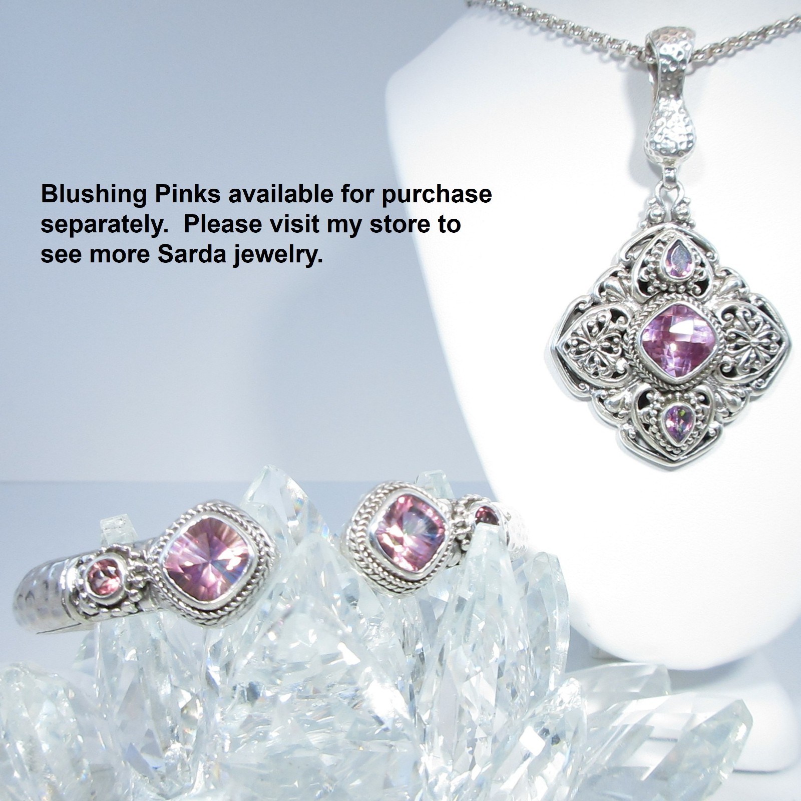 Sarda Sterling Silver & Pink Lab Created Sapphire Enhancer Bail Pendant