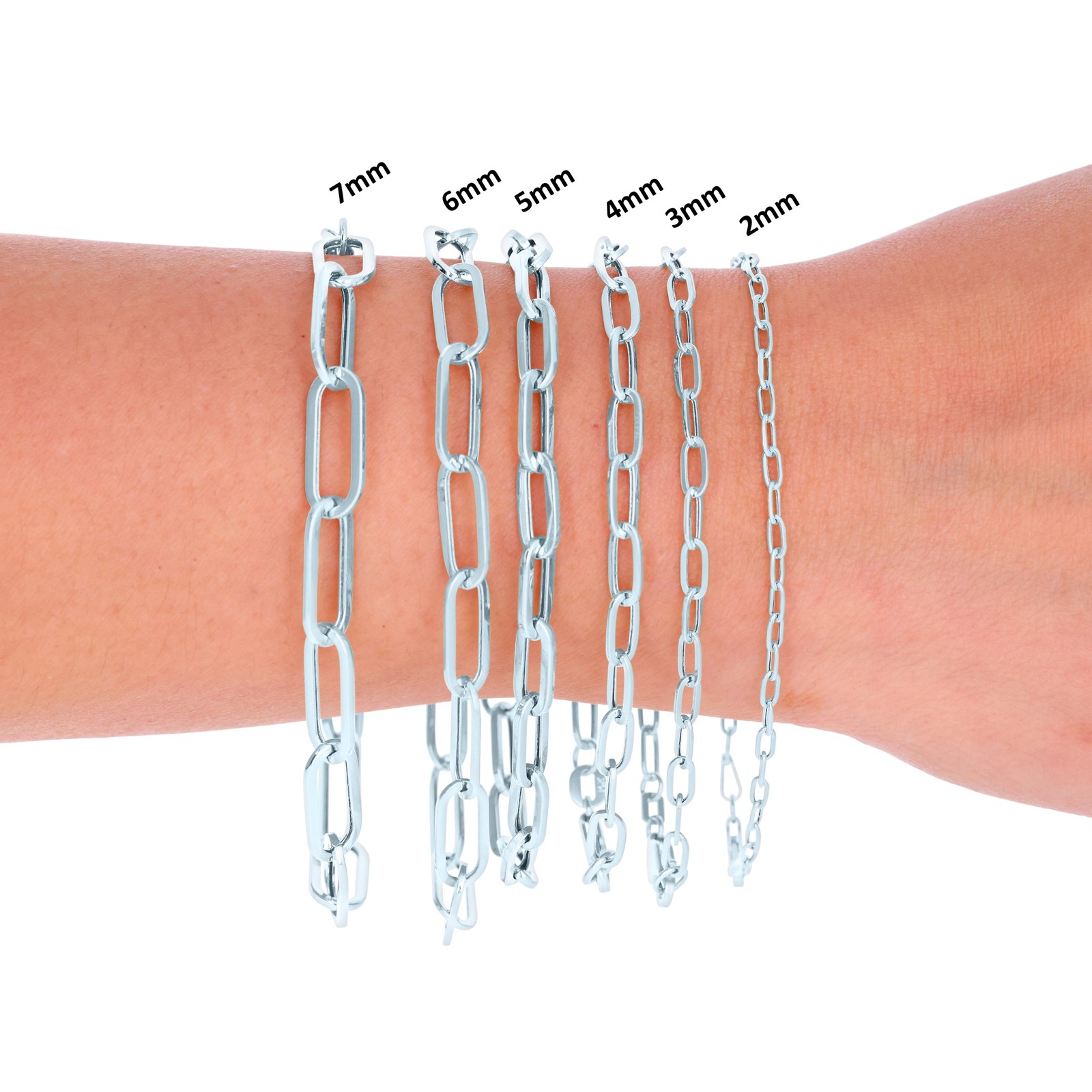 10k White Gold Paperclip 2mm-7mm Cable Chain Bracelet Necklace Mens Women 7″-24″