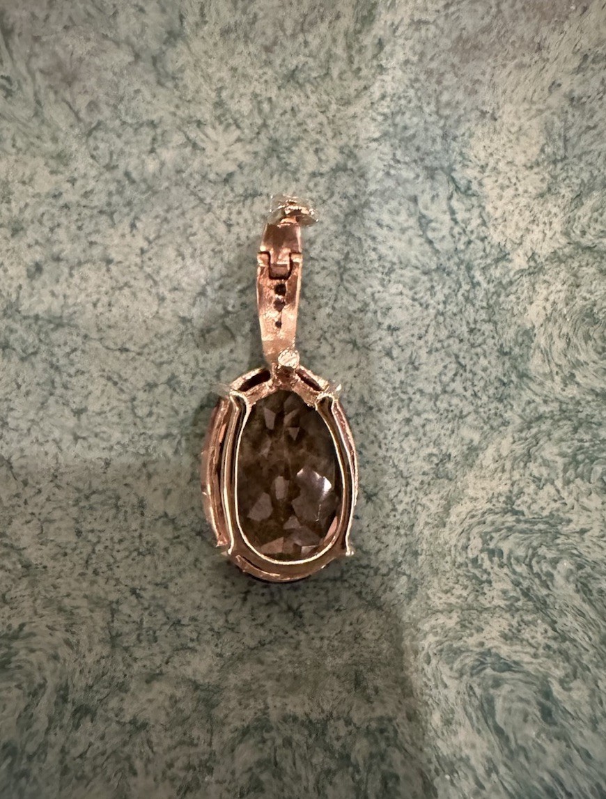 10k Yellow Gold Oval Citrine Pendant Prong Set w/ Diamond Open Click Clasp Bail