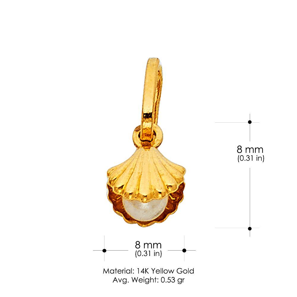 14K Yellow Gold Clam Shell Cultured Pearl Charm Pendant for Necklace or Chain