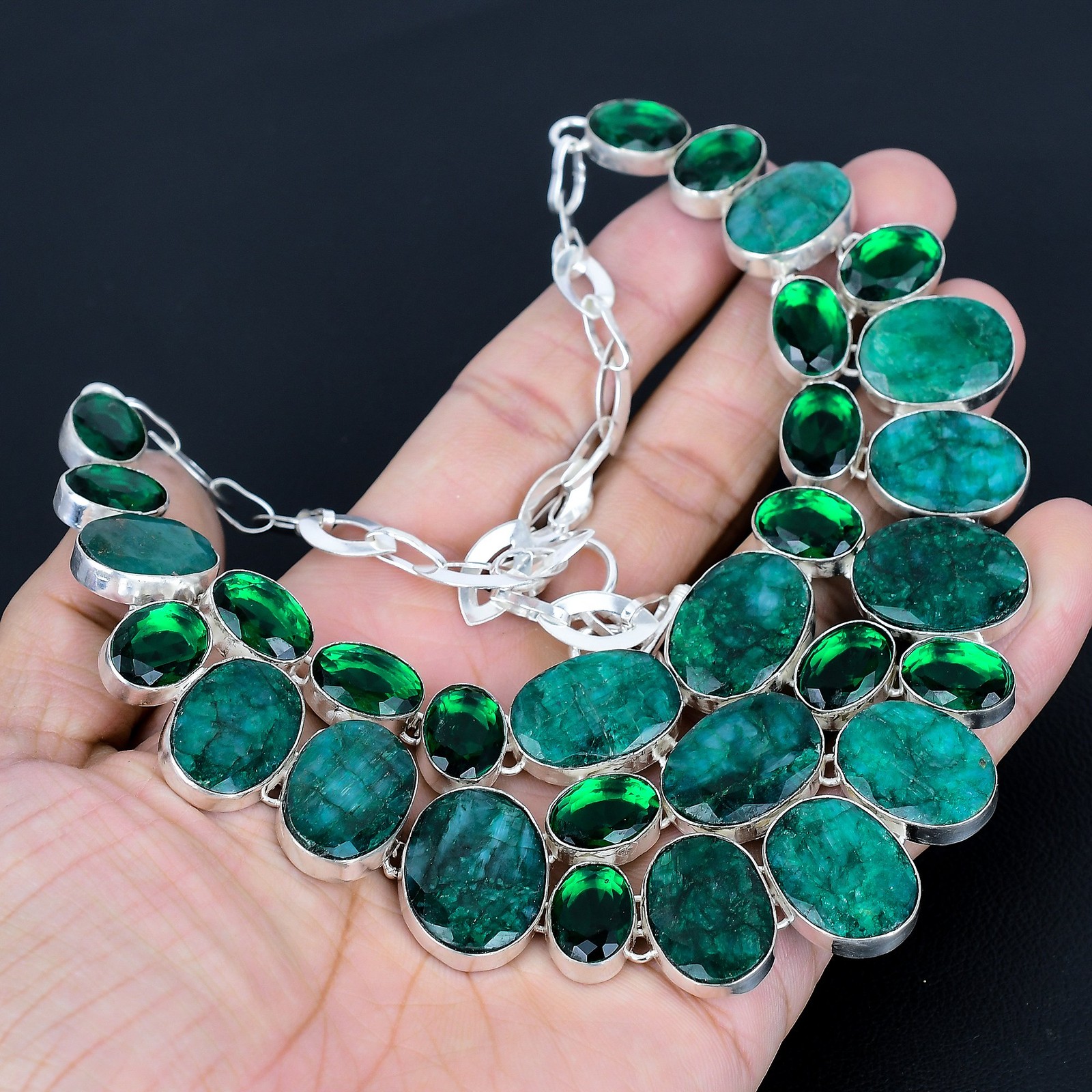 Emerald, Chrome Diopside 925 Sterling Silver Gemstone Jewelry Necklace 18″ PG 38