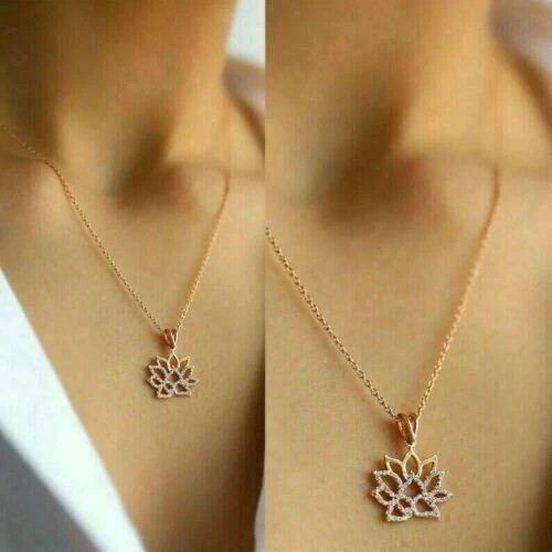 1Ct Round Cut Diamond Lotus Flower Pendant 14K Rose Gold Finish 18” Free Chain