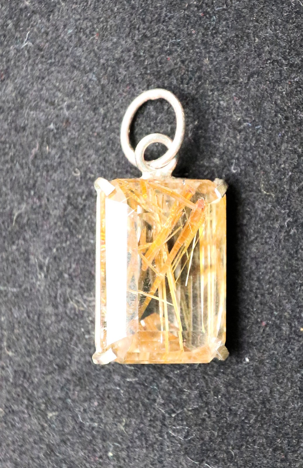 Vintage Rutilated Quartz Faceted Gold Pendant 3/4 x 1/2 x 1/2 Inch