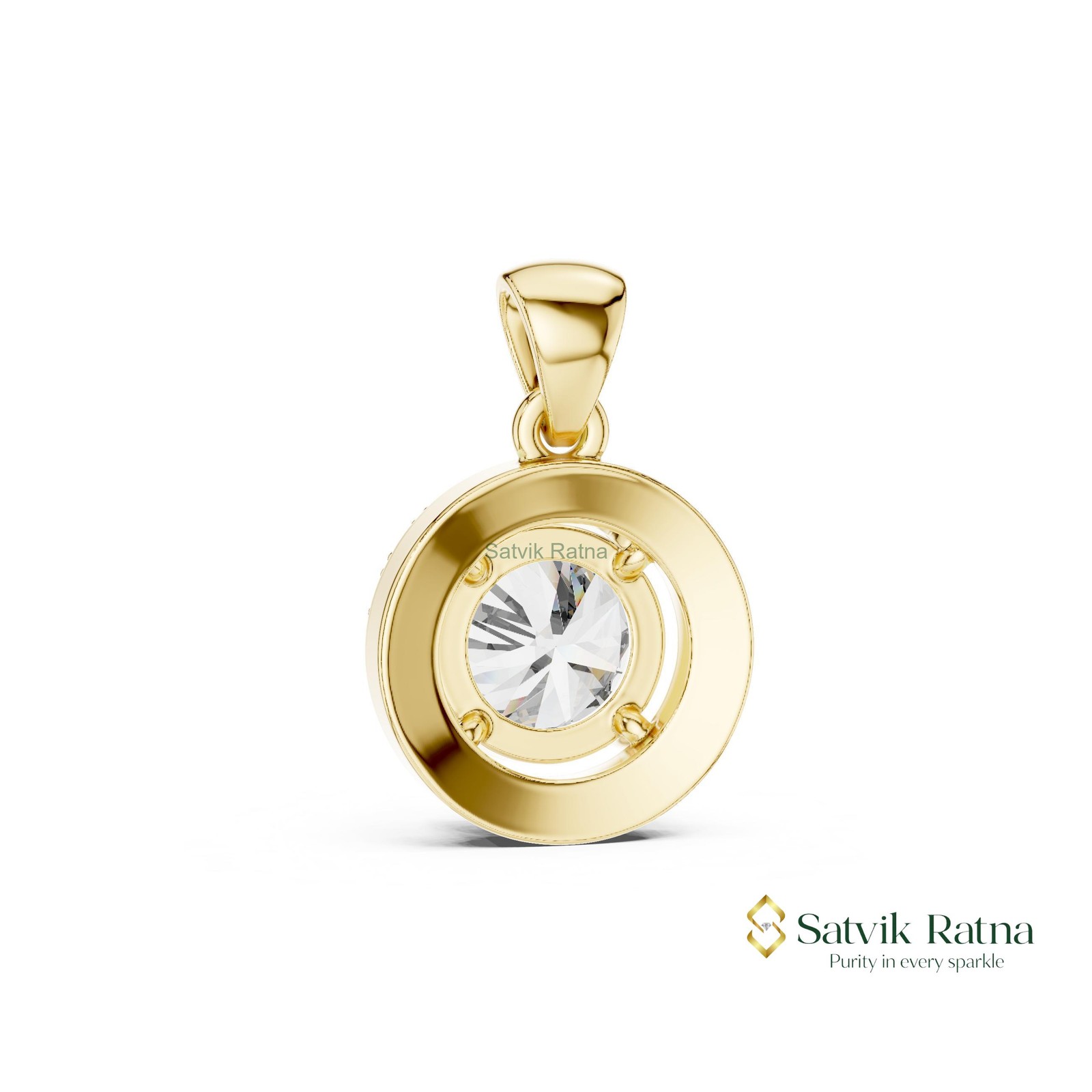 Wedding Lab Grown Diamond Custom Made Women Pendant 14K Yellow Gold Round IGI