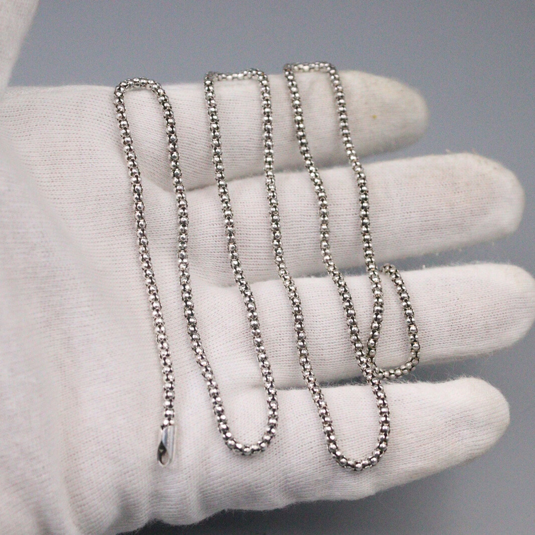 Pure 925 Sterling Silver Necklace Men Women 2mm Width Popcorn Link Chain 18-26in