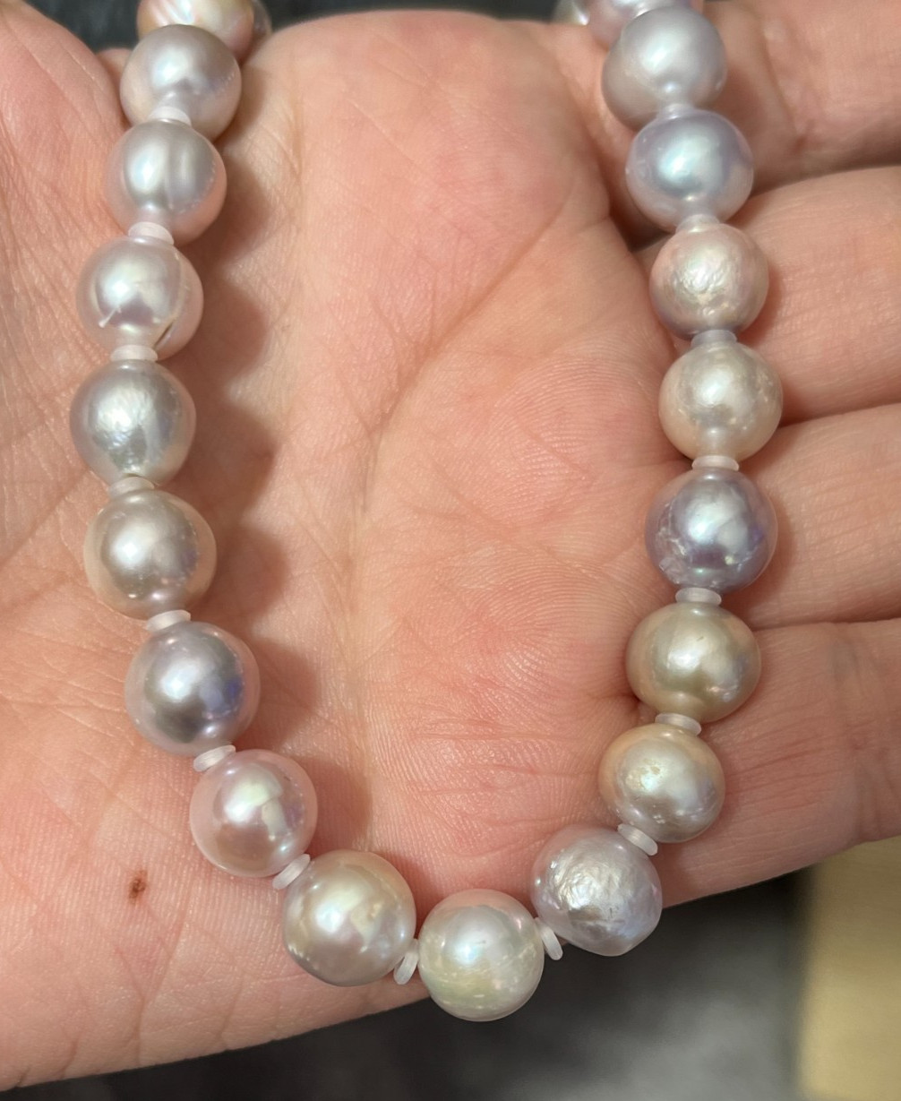 9.5-10.3mm Metallic Lavender Freshwater Pearl Necklace 45cm Solid Nacre S925