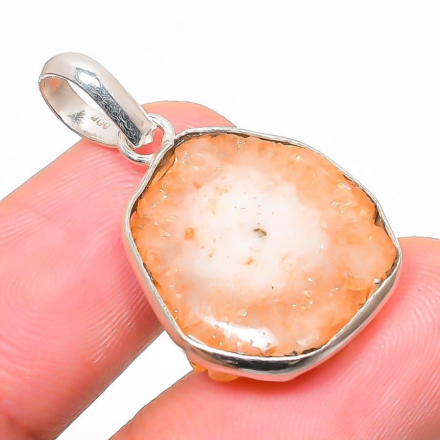 Orange Solar Quartz Gemstone 925 Sterling Silver Jewelry Pendant 1.22″ O631