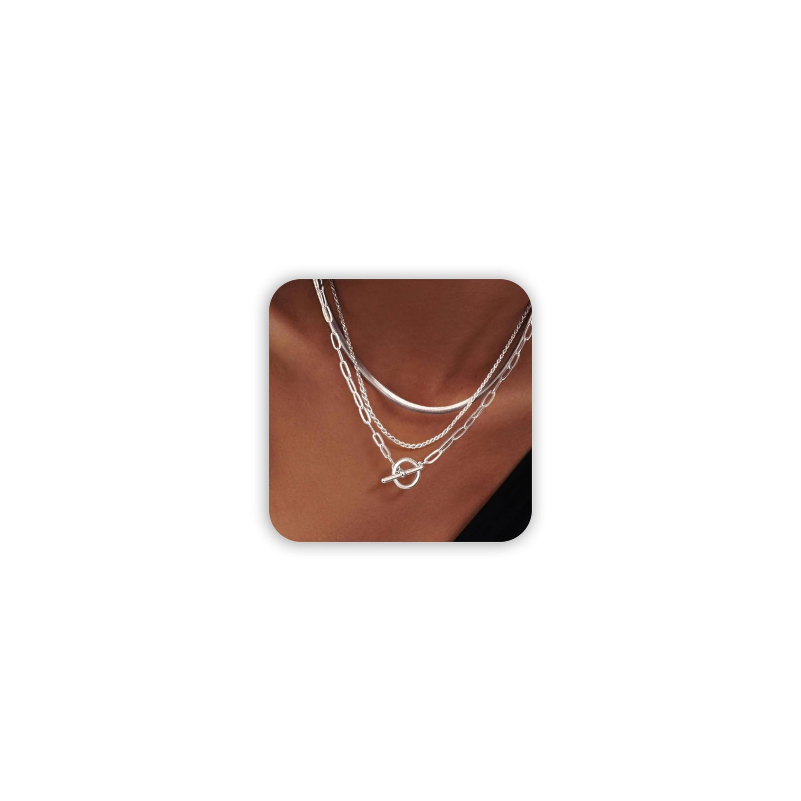 Layered Necklaces for Women 14K Gold/Sterling Silver Plated Chunky Necklace P…