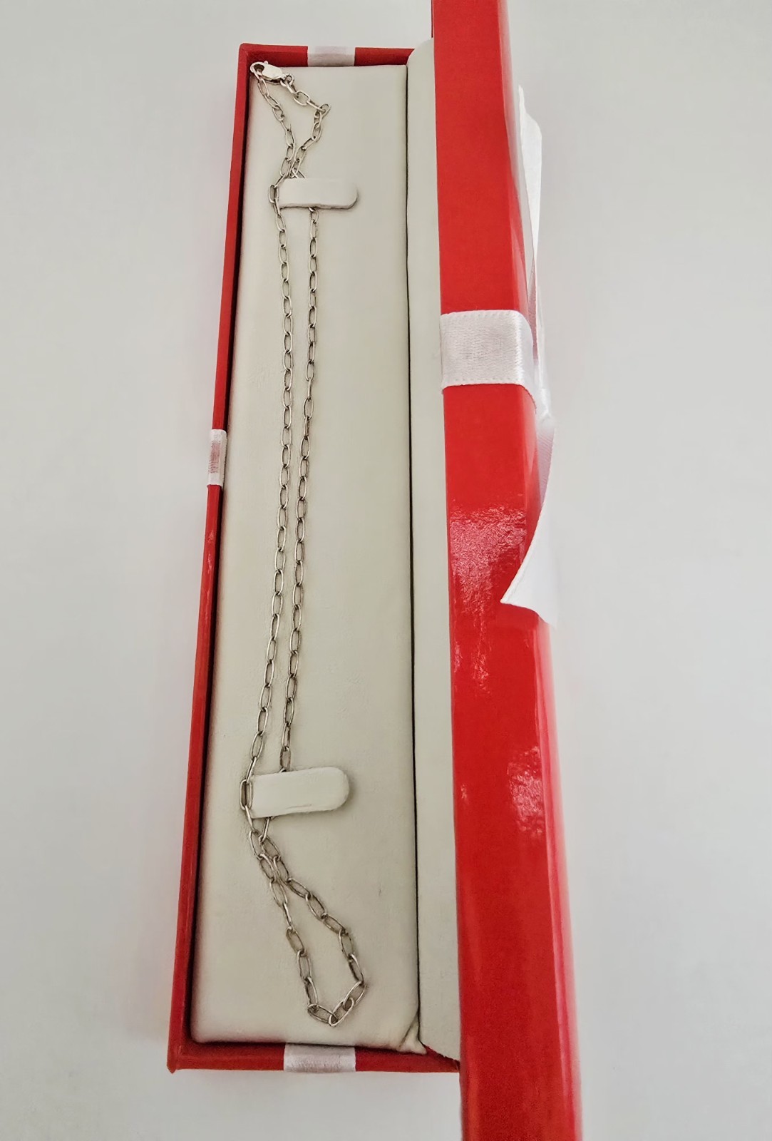 925 Sterling Italy PAPER CLIP LINKS CHAIN NECKLACE ☆ 18″LENGTH