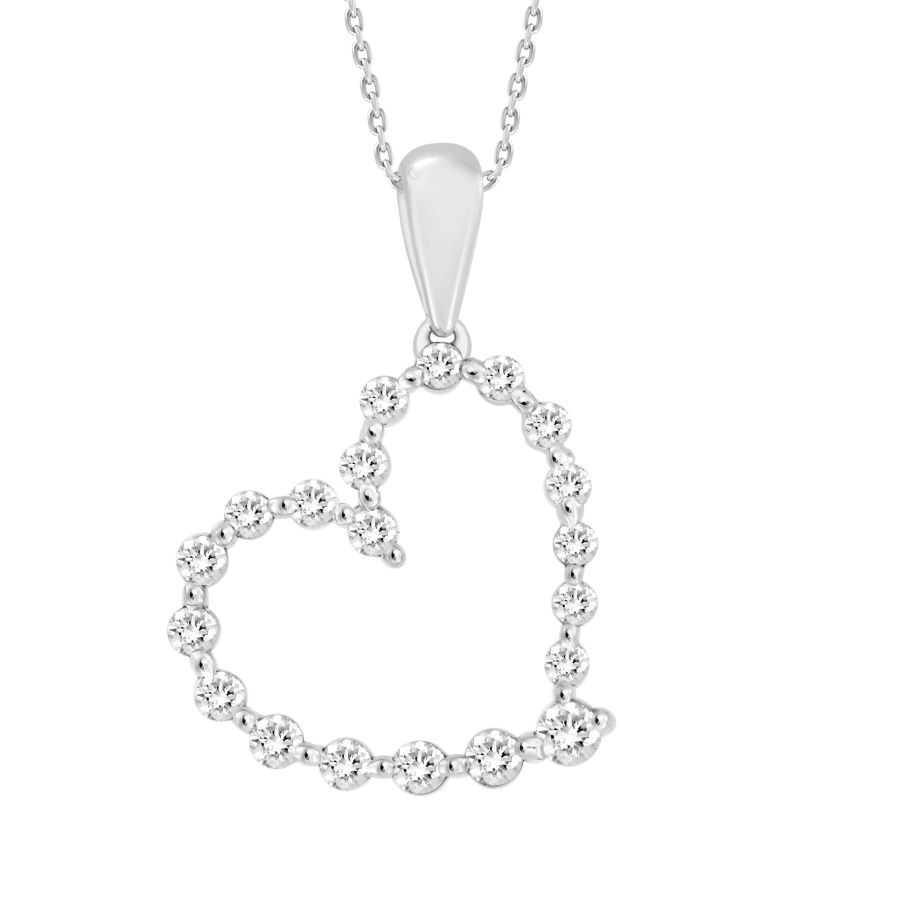 Ladies Pendant With Chain 0.25ct Natural Round Diamond 10k White Gold