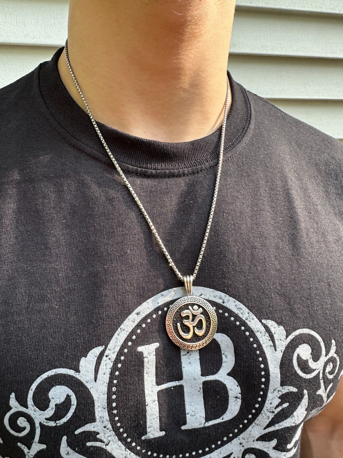 Real 925 Silver / 14k Gold Plated Ohn Hindu Om Big 1″ Medallion Pendant Necklace