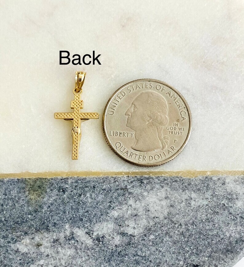 14k Solid Gold Jesus Christ Cross, 14k Real Gold 25mm x 12mm Crucifix – PT45