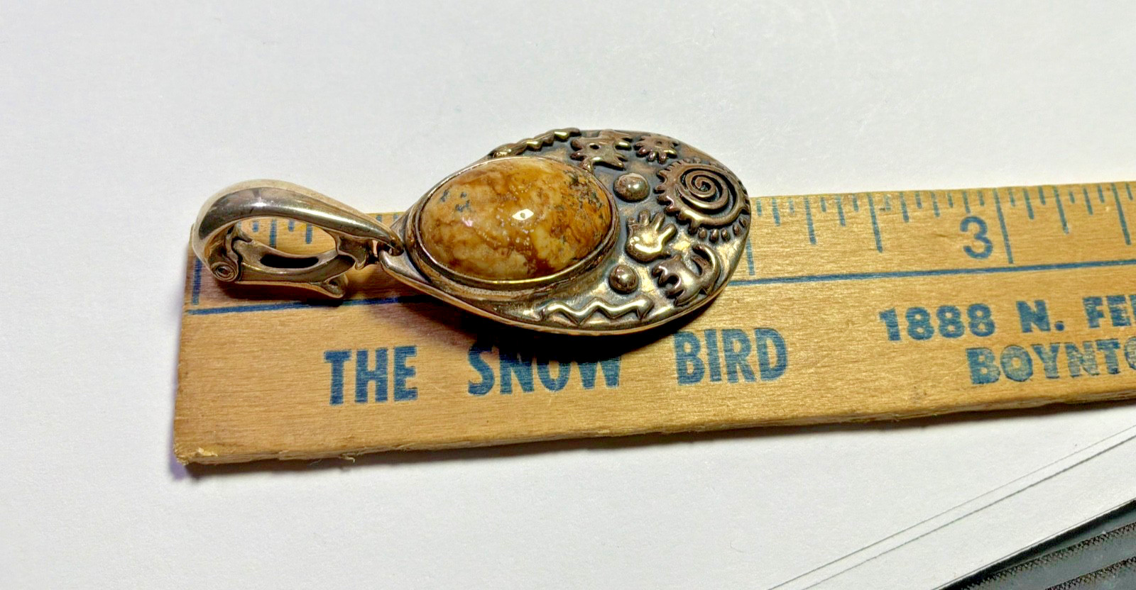AMERICAN WEST Sterling Silver Picture Jasper Petroglyph Enhancer Pendant