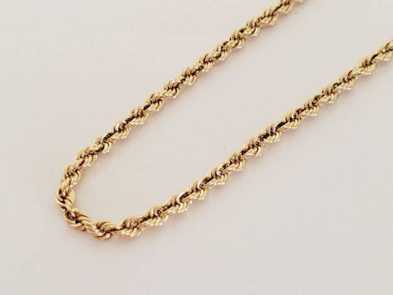 14k Yellow Gold Rope Chain 18.5 Inch Solid 2mm width
