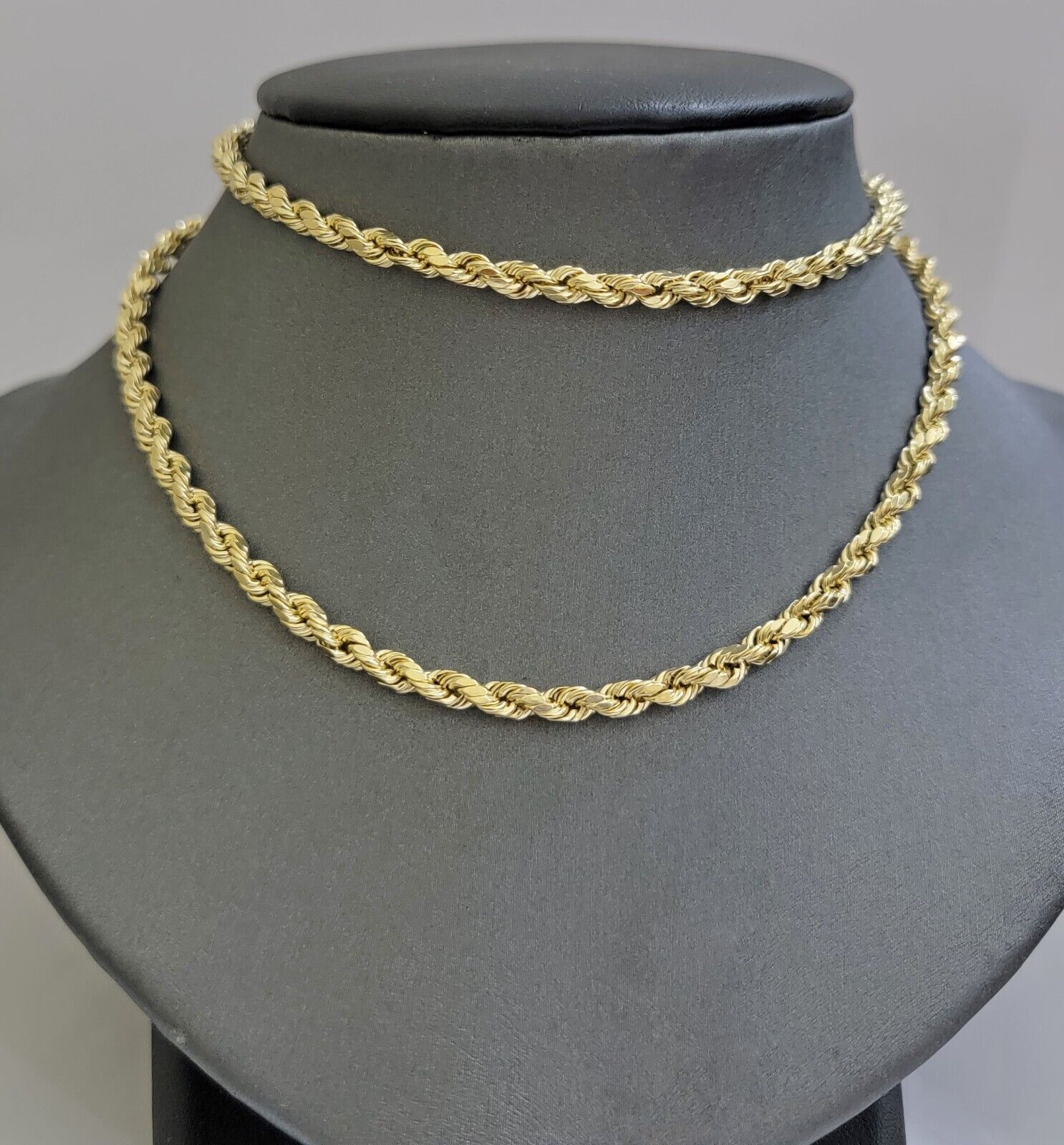 Real 10k Gold Rope Chain Necklace 18-30 Inch 3mm to 10mm Diamond Cut 10KT Yellow