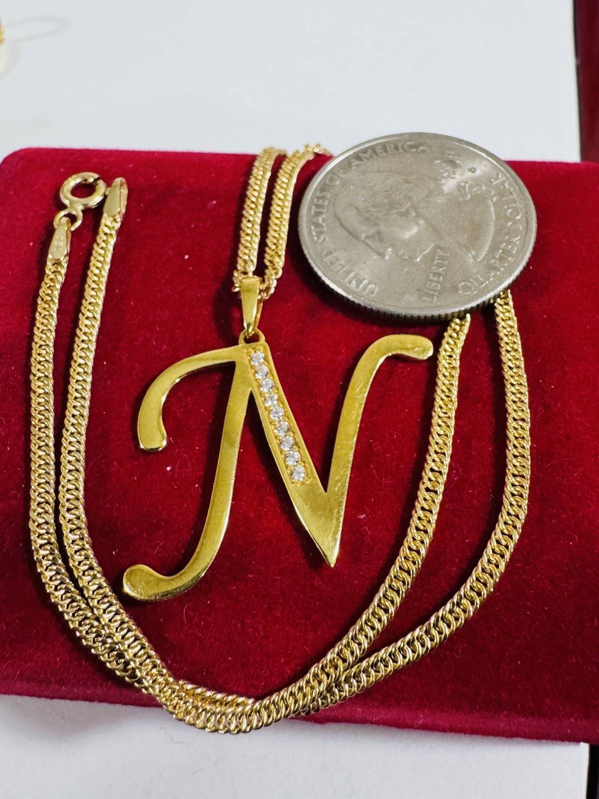18K 750 Genuine Gold Letter N Set Necklace 15.6/16” Inch Long 4.54g 2.2mm