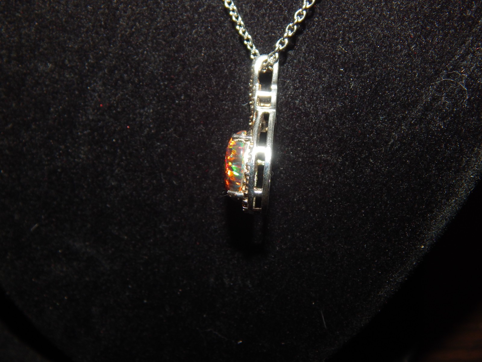 Womens lab created Opal necklace stainless steel chain (D)