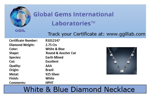 2.75 Ct White & Blue Diamond Chain Necklace-Great luster ! Free Tariffs & Studs.