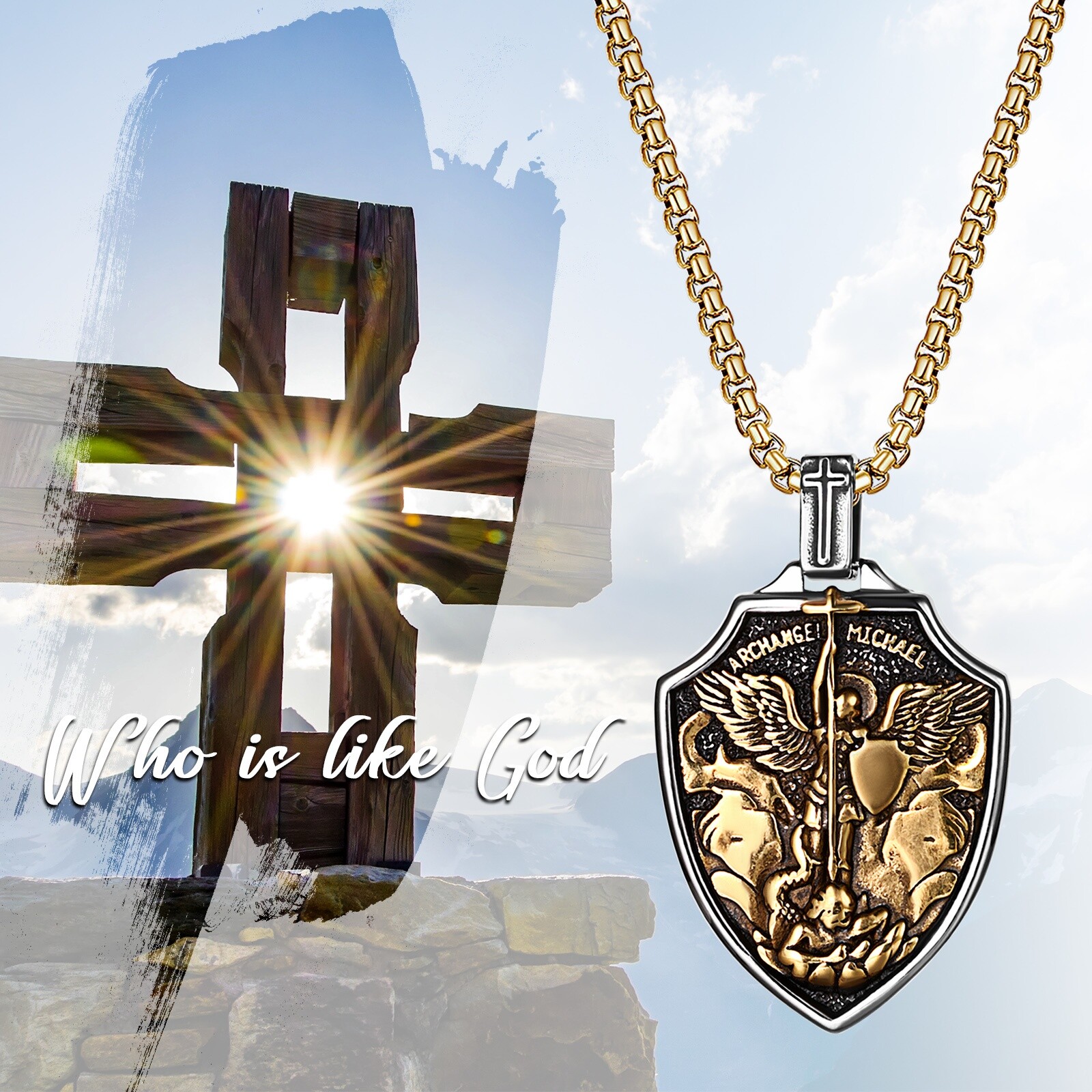 Men Stainless Steel Shield Archangel Saint Michael Medal St Jude Amulet Necklace