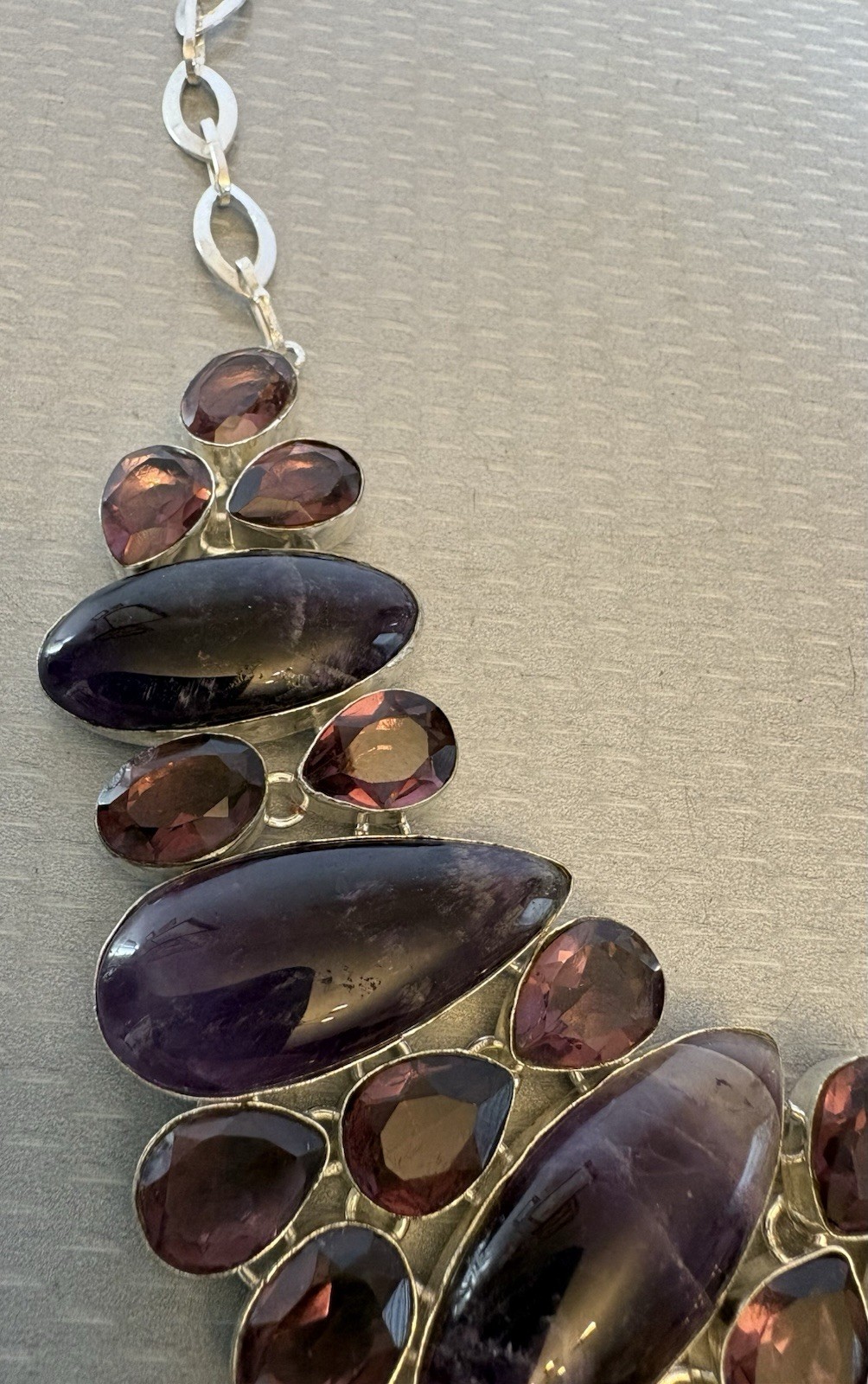 Natural Amethyst Statement Necklace 925 Sterling Silver 200ct Massive Bib Collar