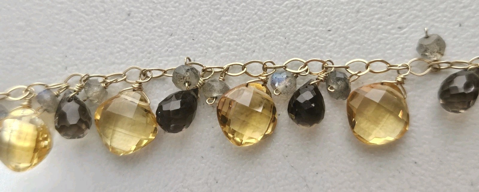 Jewelmak 14K Gold Citrine Smoky Quartz Moonstone Dangle Briolette Necklace 17″