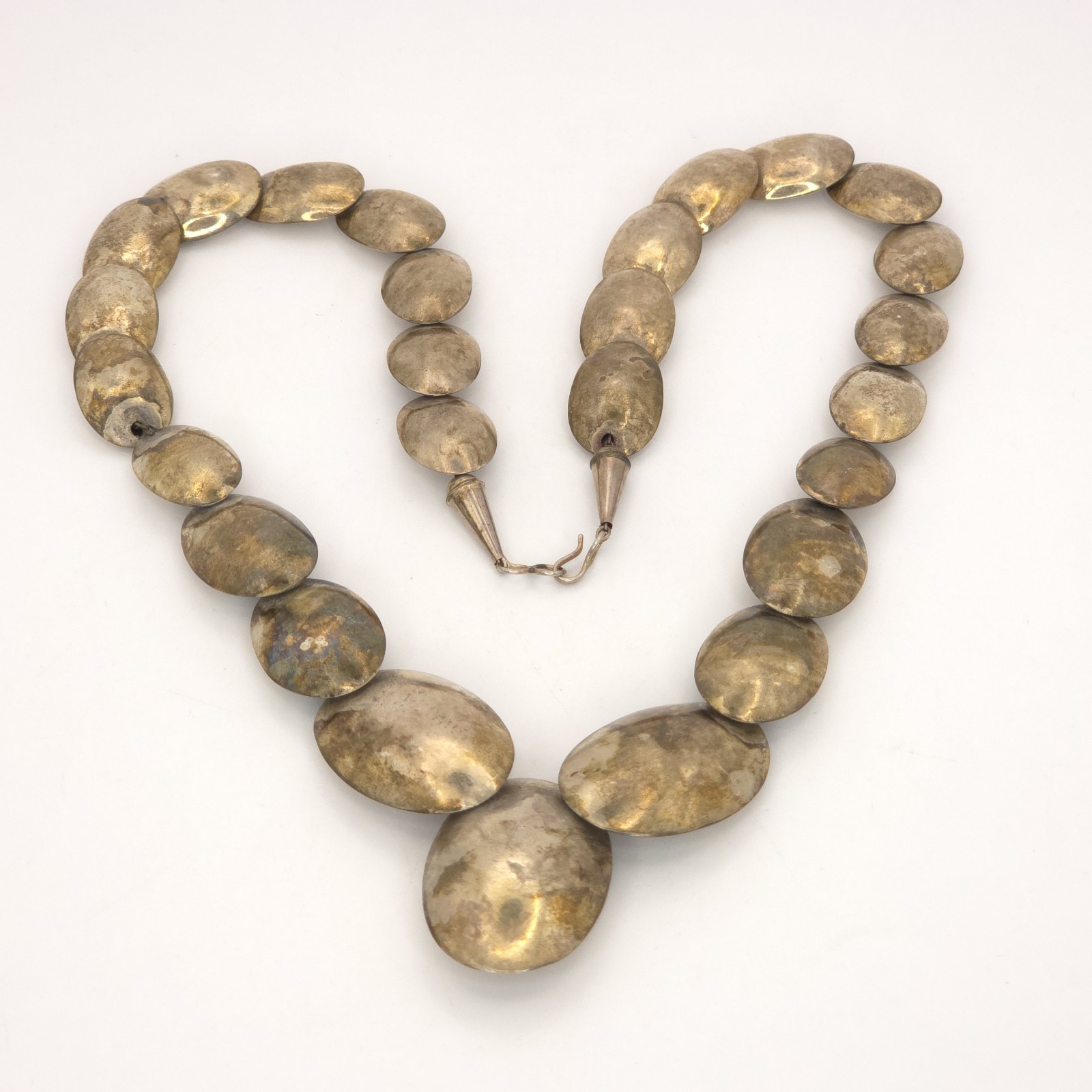 NA 925 Silver Native American Pillow Bead Necklace Kokopelli Signed SVY 23.5″